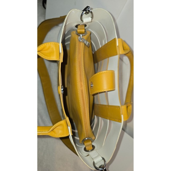 Madison West Tote Bag White Yellow Leather Cutout Tote Shoulder Bag - Picture 6 of 8
